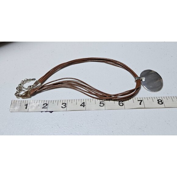 Art Deco Blue Purple Hand Painted Glass Pendant Multi Strand Leather Necklace - Picture 5 of 5